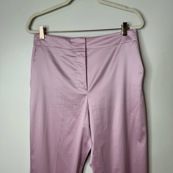 Theory Pink Purple Cotton Chintz Clean High Waisted Tapered Satin Look Pant - Picture 3 of 12